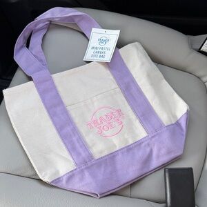 NWT VIRAL SOLD OUT TRADER JOES MINI TOTE CANVAS BAG BLUE GREEN SPRING 2026